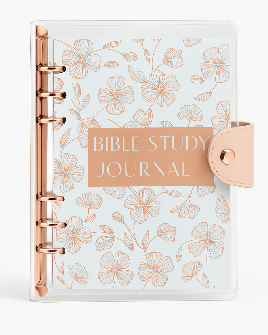A5 Elegant Bible Study Journal – Christian Devotional Notebook with Floral Cover (Rose Gold Rings)